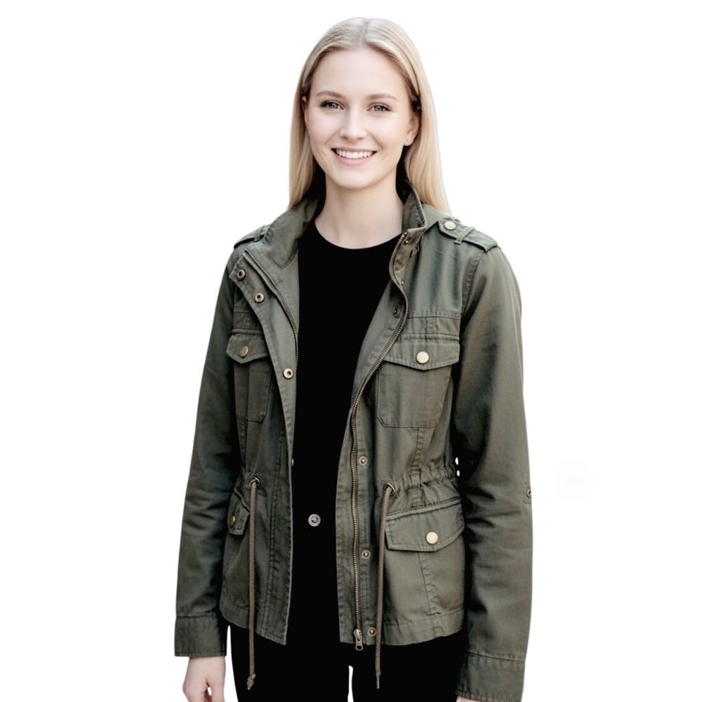 American Rag CIE Women's Green Size S Zip Hooded Utility Jacket